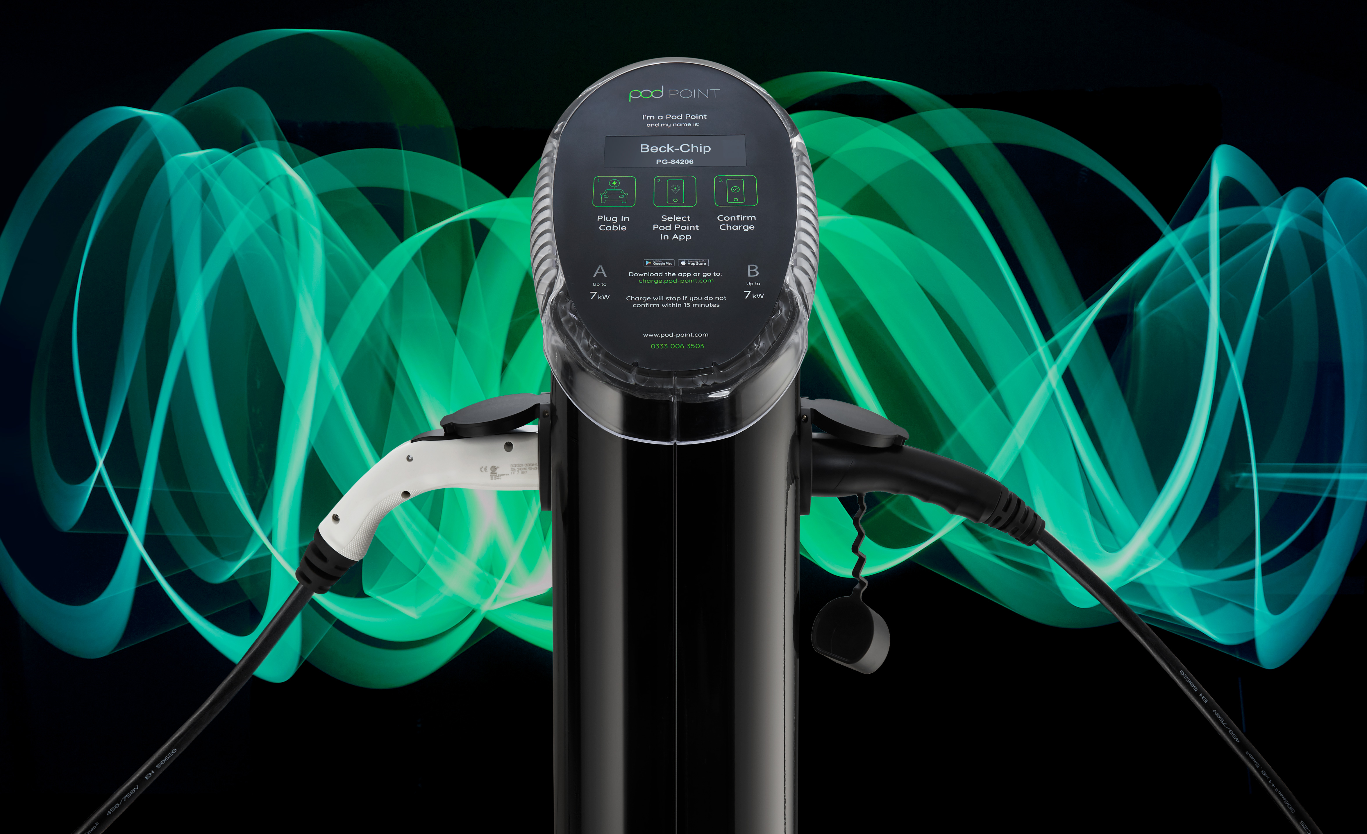 Product photographer - Electric car charging unit with light trail background.  Studio photography for electric car charging company, London